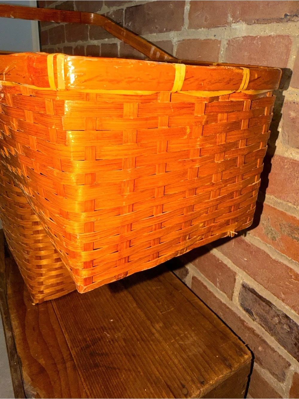 Woven Orange Corner Storage Basket with Handle